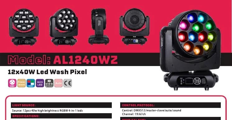 AL740WZ 7×40W LED Wash Moving Head Halo