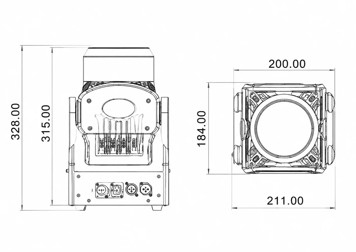 AL120T single-head Tornado effect light technical dimension drawing