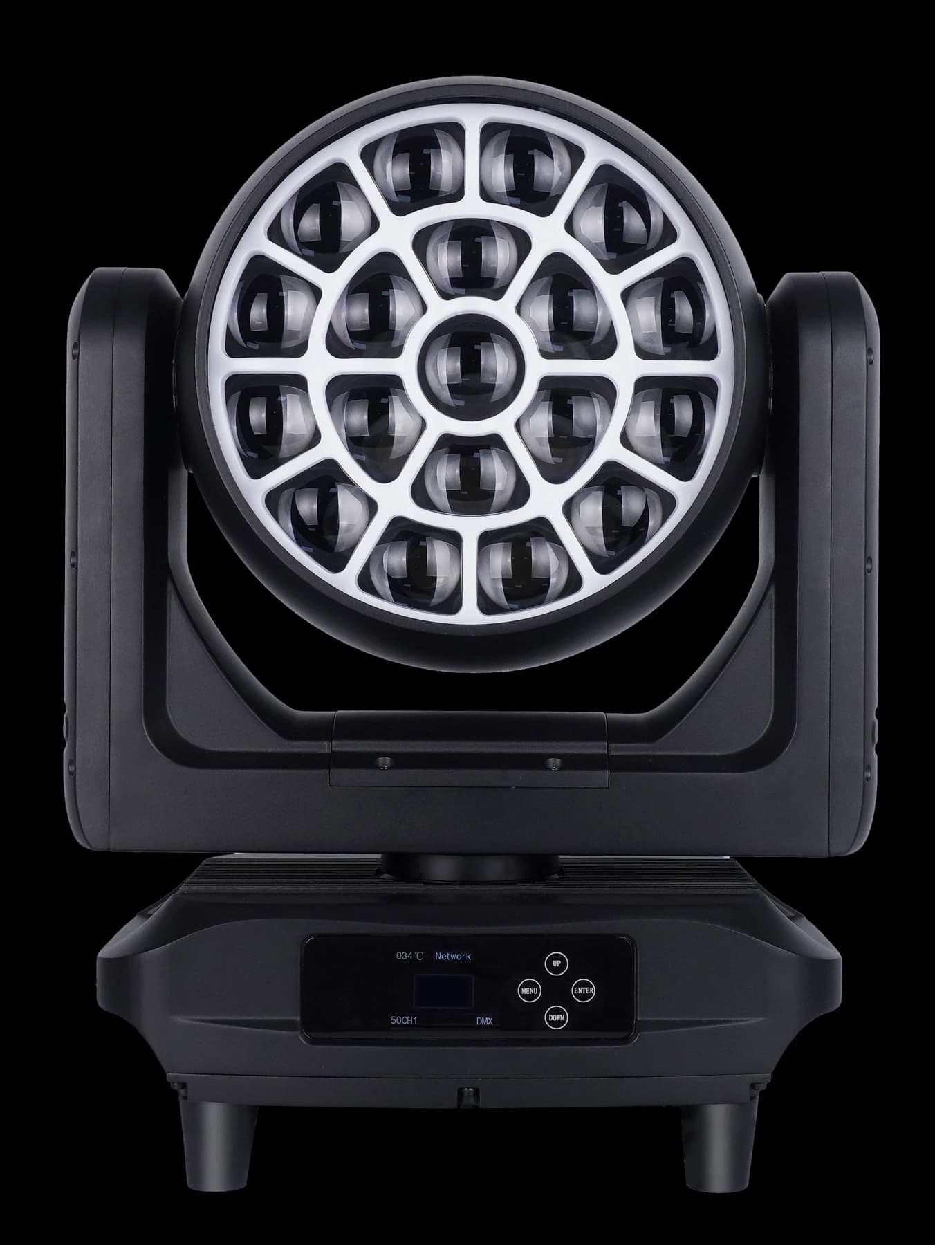 Unlit front optics of the AL1950WX LED wash moving head