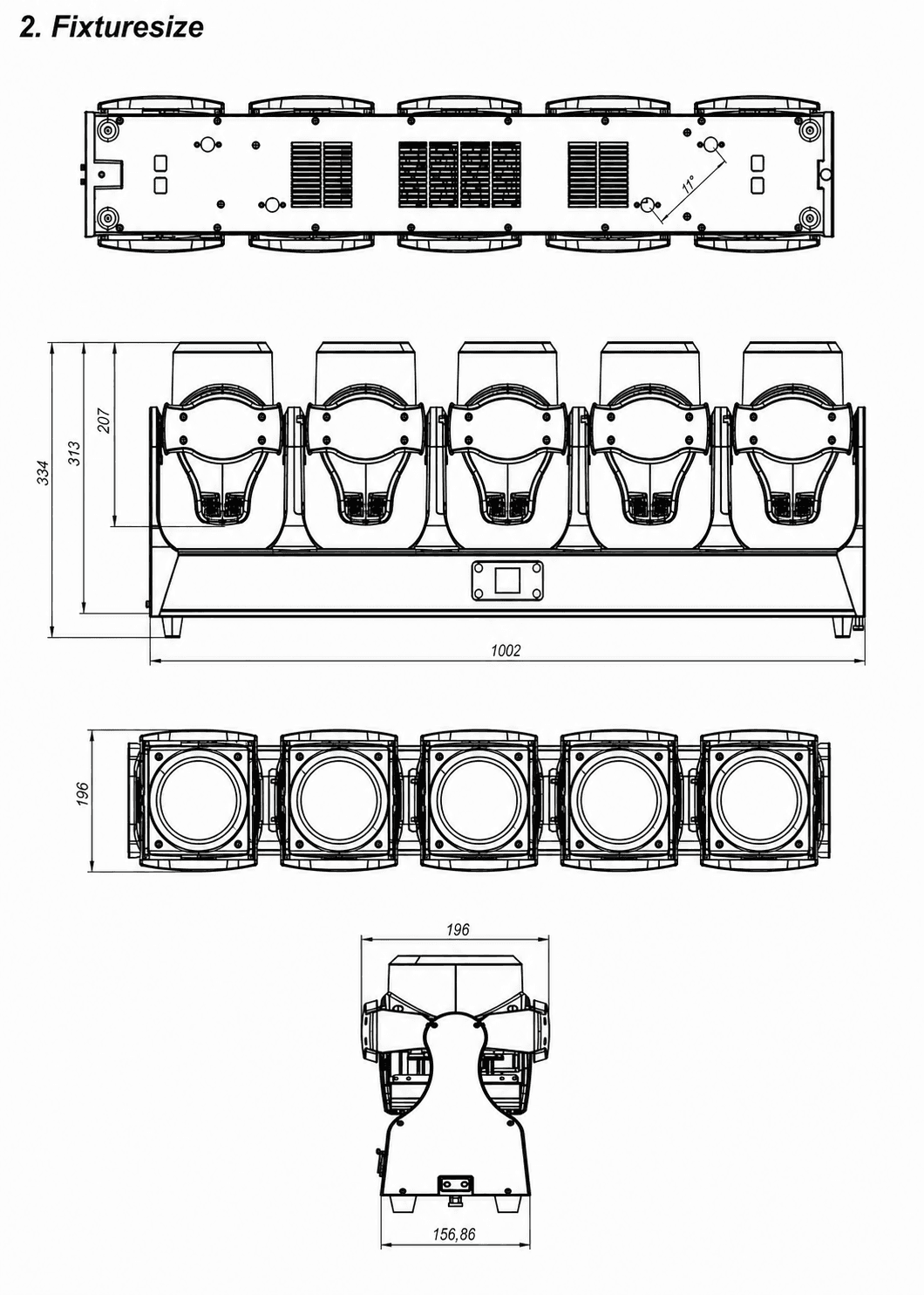 AL5120T five-head LED Tornado monochrome dimension drawing