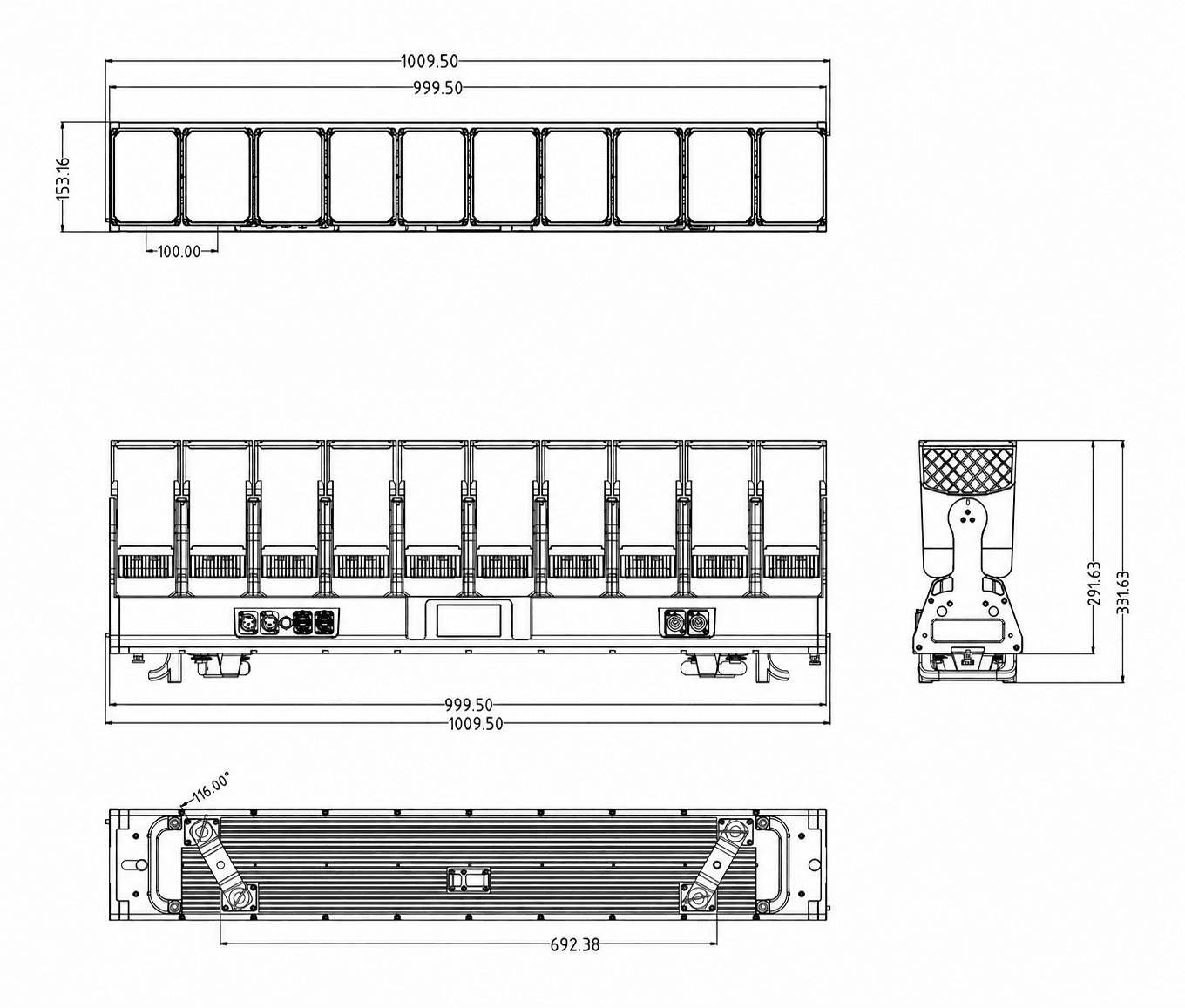 ALP1080WV dimension drawing showing 1009.50 mm overall length and 331.63 mm overall height