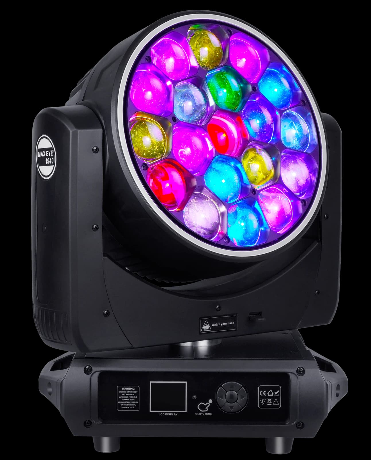 AL1940WZ 19x40W RGBW LED Bee Eye moving head illuminated in multiple colors