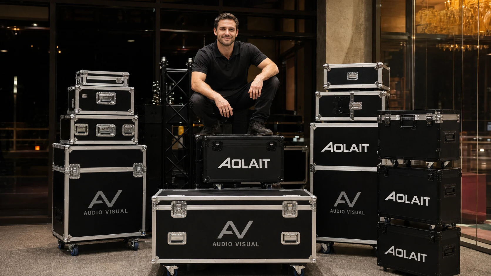 AV professional with Aolait stage lighting flight cases