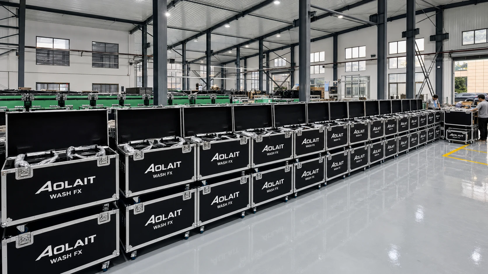 Aolait Wash FX fixtures packed in road cases for delivery