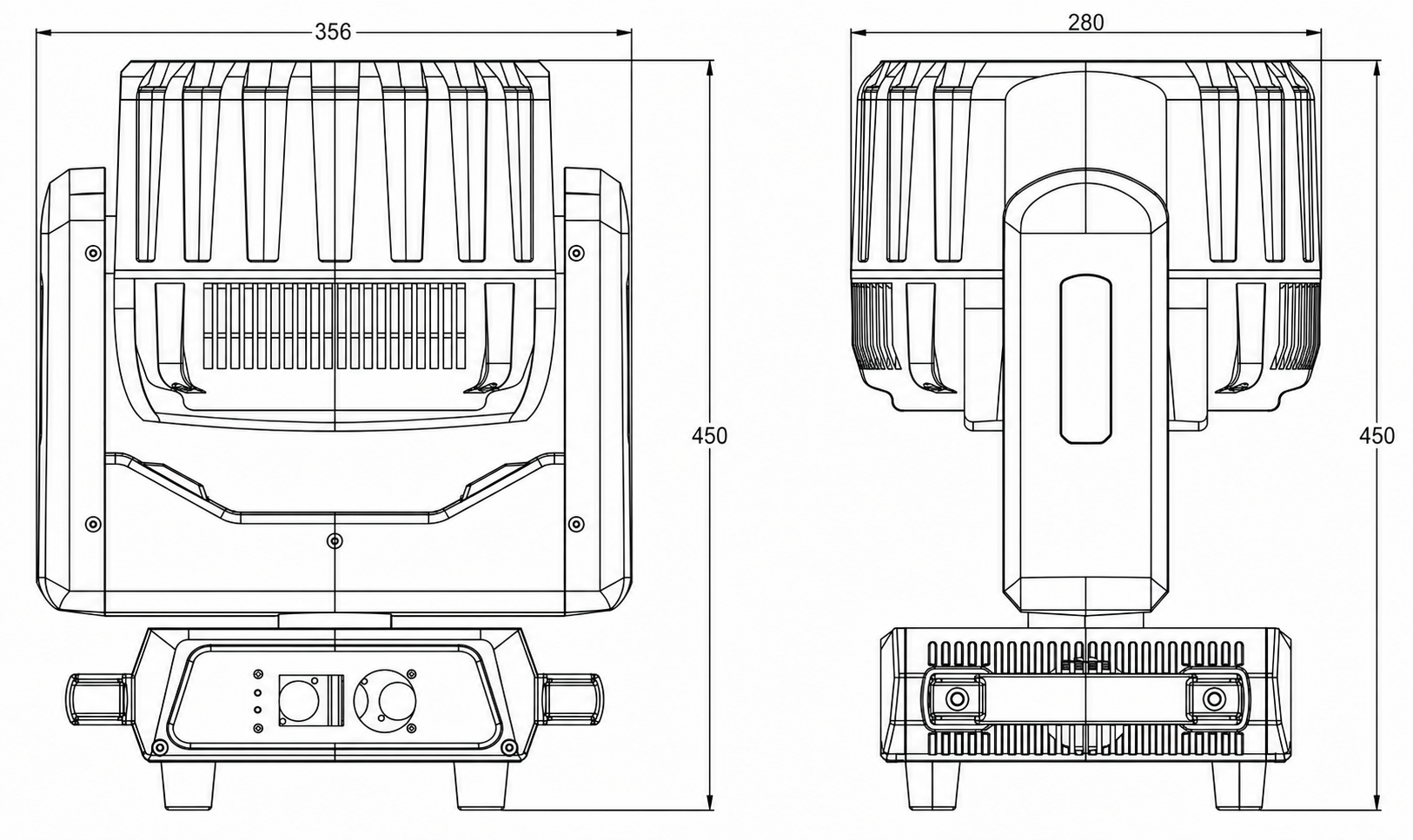 AL0760WR dimension drawing showing 356 mm width, 280 mm depth and 450 mm height