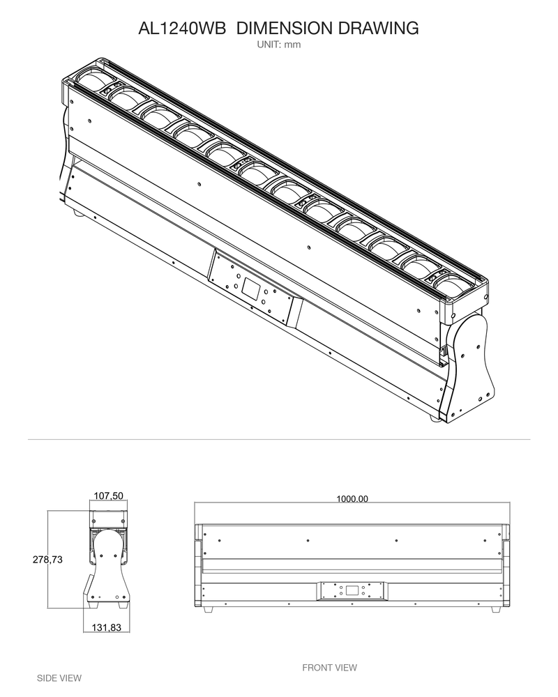 AL1240WB dimension drawing showing 1000 millimetre overall length