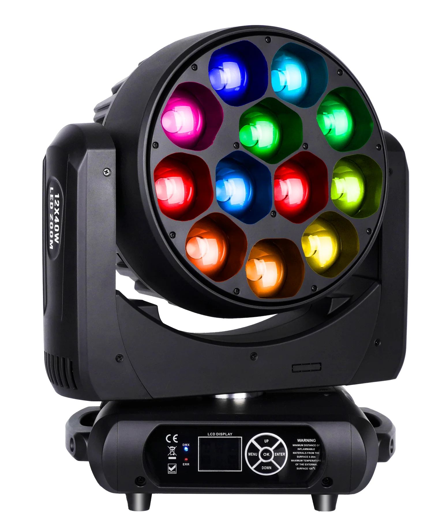 AL1240WZ 12x40W RGBW LED wash moving head illuminated in multiple colors