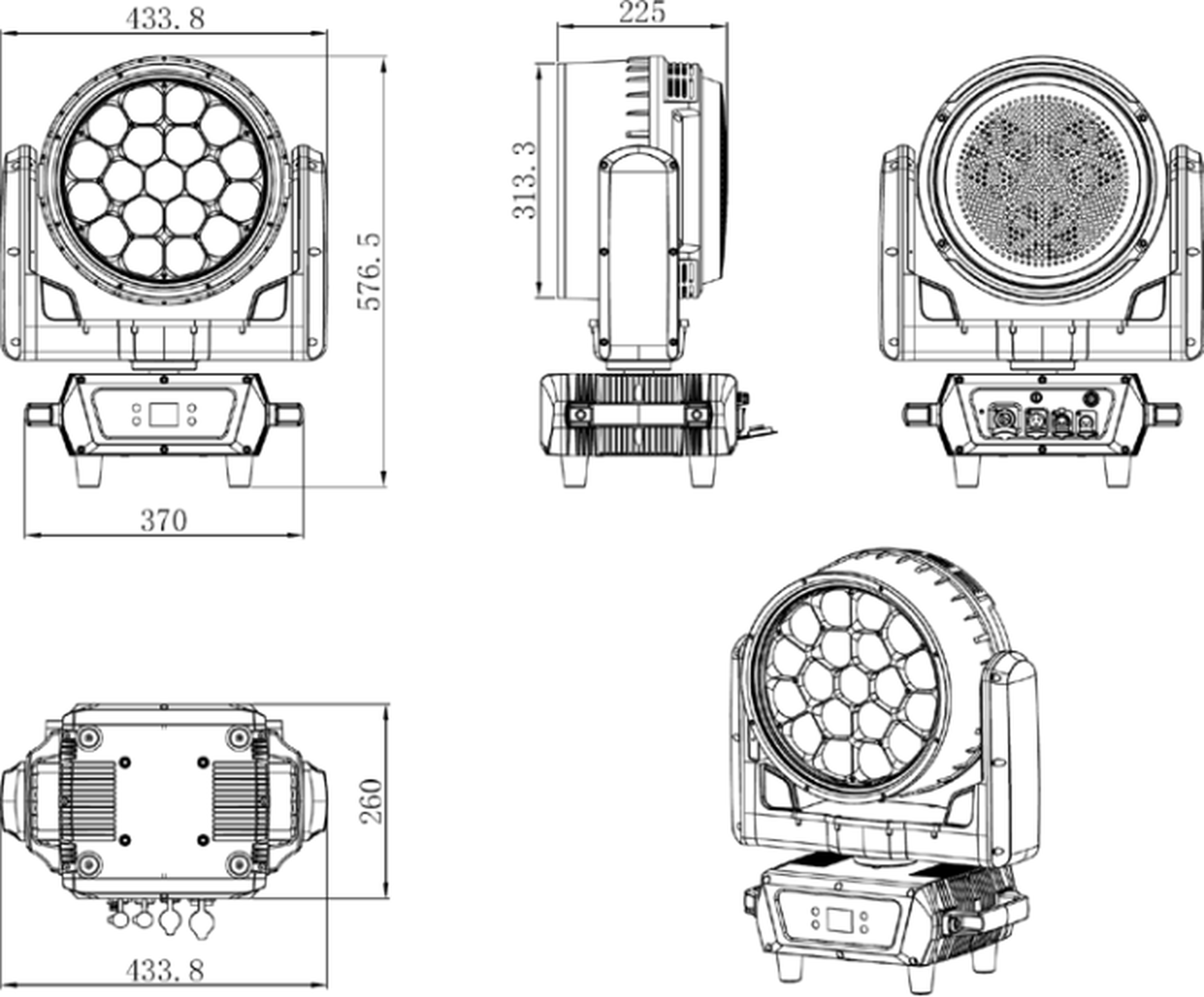 AOLAIT AL1940WP dimension drawing with exact millimetre labels