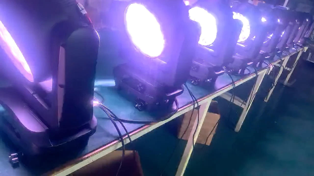 Aolait LED moving heads operating during powered output inspection