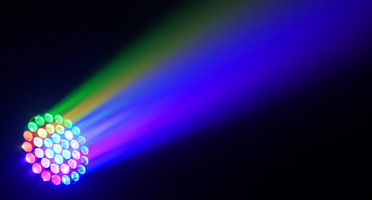 AL3715WZ multicolor beam effect demonstration with green amber blue and magenta light