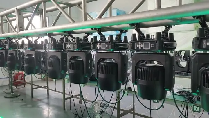 Aolait moving head fixtures mounted for movement and control testing